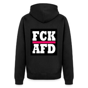 Fck afd - Unisex Premium Bio Zip Hoodie - Schwarz - Hinten - Nico (187cm)
