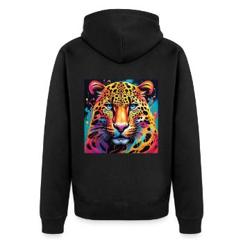 Leopard Nahaufnahme - leuchtende und fantastische Farben - Unisex Premium Bio Zip Hoodie - Schwarz - Hinten - Nico (187cm)