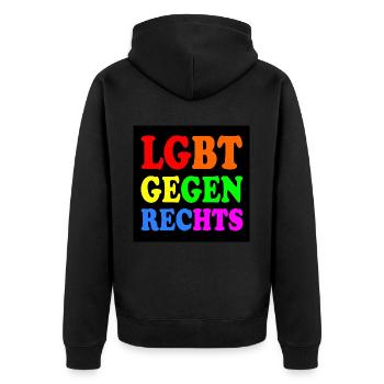Lgbt gegen rechts - Unisex Premium Bio Zip Hoodie - Schwarz - Hinten - Nico (187cm)