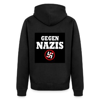 Gegen nazis - Unisex Premium Bio Zip Hoodie - Schwarz - Hinten - Nico (187cm)