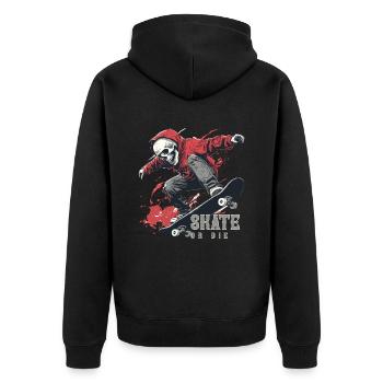 Skeleton Skull Skater Skateboarder Skateboard - Unisex Premium Organic Zip Hoodie - black - Back - Nico (187cm)