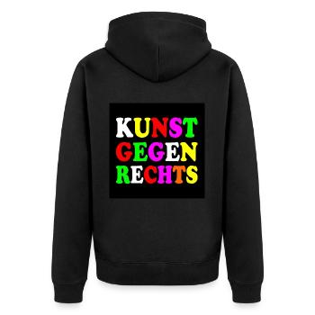 Kunst gegen rechts - Unisex Premium Bio Zip Hoodie - Schwarz - Hinten - Nico (187cm)
