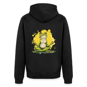 Yoga Frosch Entspannung Chillen Meditation - Unisex Premium Bio Zip Hoodie - Schwarz - Hinten - Nico (187cm)