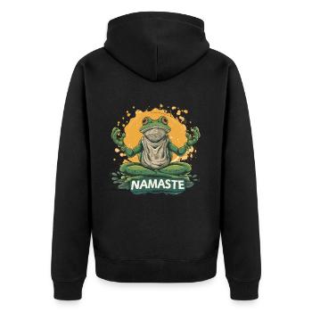 Yoga Frosch Entspannung Chillen Meditation - Unisex Premium Bio Zip Hoodie - Schwarz - Hinten - Nico (187cm)
