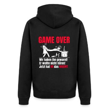 Game Over - Unisex Premium Bio Zip Hoodie - Schwarz - Hinten - Nico (187cm)