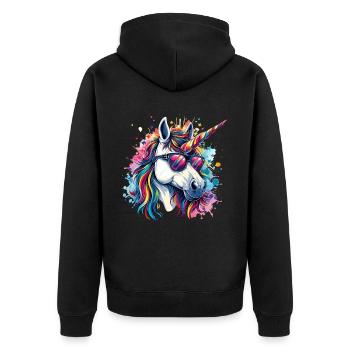 Party Horse Einhorn bunt Karneval - Unisex Premium Bio Zip Hoodie - Schwarz - Hinten - Nico (187cm)