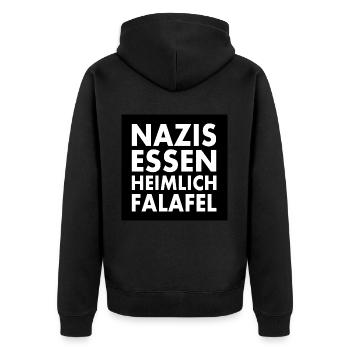 nazis essen heimlich falafel - Unisex Premium Bio Zip Hoodie - Schwarz - Hinten - Nico (187cm)