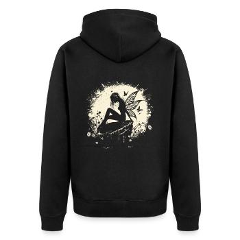 Fee Elfe Mond Märchen Fabelwesen - Unisex Premium Bio Zip Hoodie - Schwarz - Hinten - Nico (187cm)