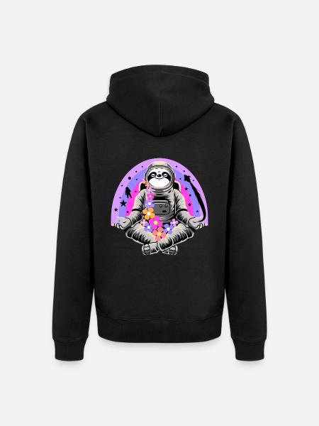 Sloth, Sloth as Astronaut - Unisex Premium Organic Zip Hoodie - black