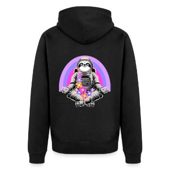 Faultier in Meditation - Unisex Premium Bio Zip Hoodie - Schwarz - Hinten - Nico (187cm)