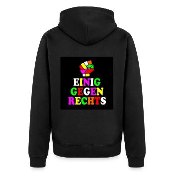 Einig gegen rechts - Unisex Premium Bio Zip Hoodie - Schwarz - Hinten - Nico (187cm)