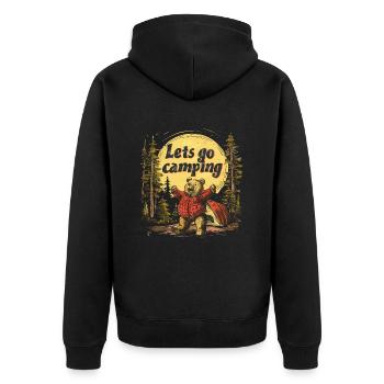 Lets Go Camping Bär - Unisex Premium Bio Zip Hoodie - Schwarz - Hinten - Nico (187cm)