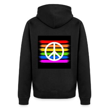 Peace zeichen auf LGBT Regenbogen flagge - Unisex Premium Bio Zip Hoodie - Schwarz - Hinten - Nico (187cm)