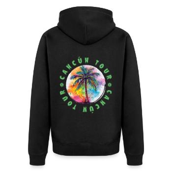Cancun Tour Urlaub Plame Bunt - Unisex Premium Bio Zip Hoodie - Schwarz - Hinten - Nico (187cm)
