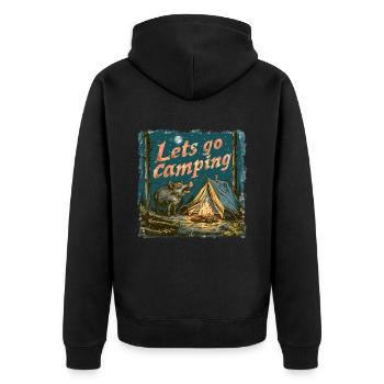 Lets Go Camping Wildschwein Abenteuer - Unisex Premium Bio Zip Hoodie - Schwarz - Hinten - Nico (187cm)