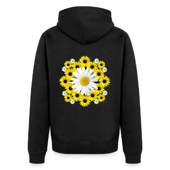 Margeriten Blüte mit gelben Sonnenblumen blumig - Unisex Premium Bio Zip Hoodie - Schwarz - Hinten - Nico (187cm)