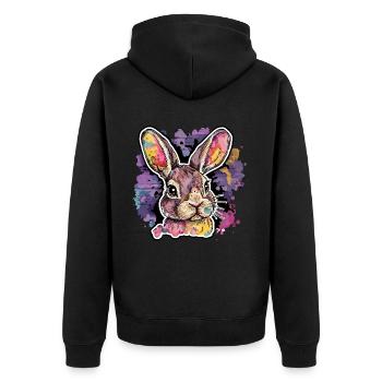 Strahlender Hase - das Kunstwerk - Unisex Premium Bio Zip Hoodie - Schwarz - Hinten - Nico (187cm)