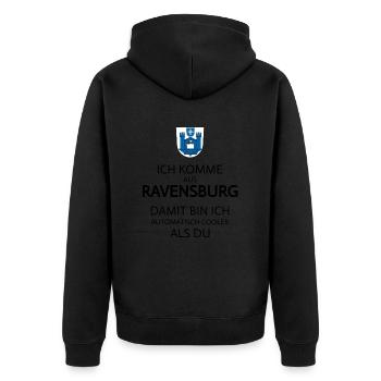 I'm from Ravensburg, Upper Swabia - Unisex Premium Organic Zip Hoodie - black - Back - Nico (187cm)