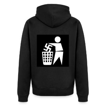 Gegen rechts - halte deine umwelt sauber - Unisex Premium Bio Zip Hoodie - Schwarz - Hinten - Nico (187cm)