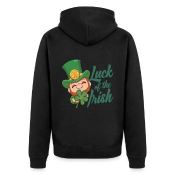 Leprechaun Kobold St. Patricks Day Irland - Unisex Premium Bio Zip Hoodie - Schwarz - Hinten - Nico (187cm)
