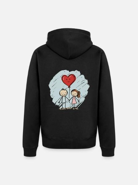 Amoureux, Figurines allumettes, Couples, Saint-Valentin - Veste à capuche bio Premium Unisexe - noir