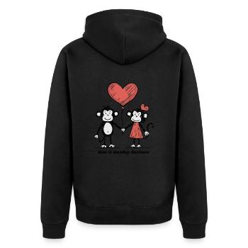 Singes Amoureux Bâton Figure Couple - Veste à capuche bio Premium Unisexe - noir - Dos - Nico (187cm)