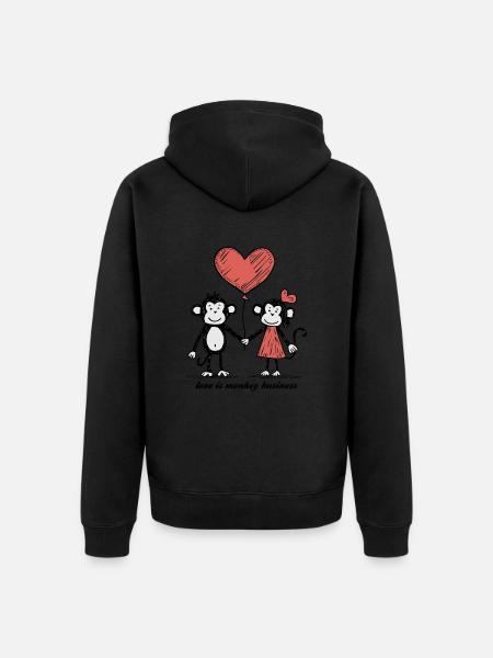 Affen Liebespaar Strichmännchen Pärchen - Unisex Premium Bio Zip Hoodie - Schwarz