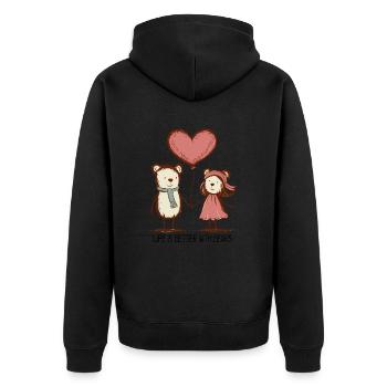 Bären Liebespaar Strichmännchen Pärchen Tiere - Unisex Premium Bio Zip Hoodie - Schwarz - Hinten - Nico (187cm)