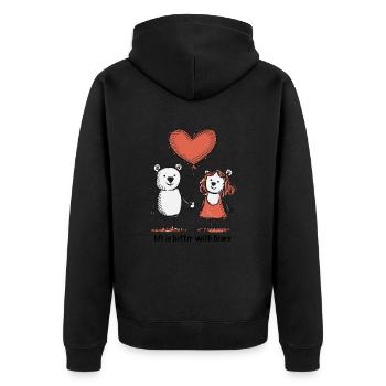 Bären Liebespaar Strichmännchen Pärchen - Unisex Premium Bio Zip Hoodie - Schwarz - Hinten - Nico (187cm)