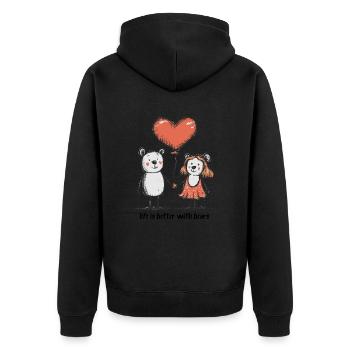 Bären Liebespaar Strichmännchen Pärchen Tiere - Unisex Premium Bio Zip Hoodie - Schwarz - Hinten - Nico (187cm)
