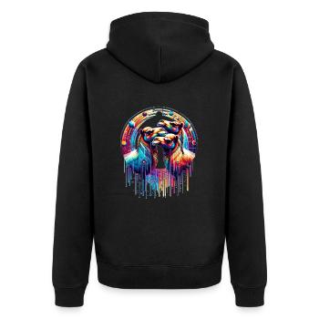 Cosmic Camels - Techno Mirage - Unisex Premium Bio Zip Hoodie - Schwarz - Hinten - Nico (187cm)
