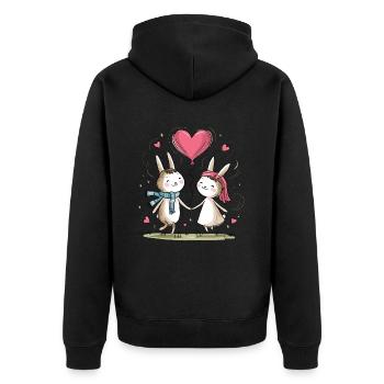 Drôle Lapin Couple Aimant Couple Saint Valentin - Veste à capuche bio Premium Unisexe - noir - Dos - Nico (187cm)