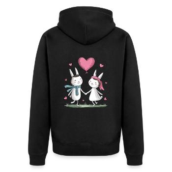 Drôle Lapin Couple Aimant Couple Saint Valentin - Veste à capuche bio Premium Unisexe - noir - Dos - Nico (187cm)