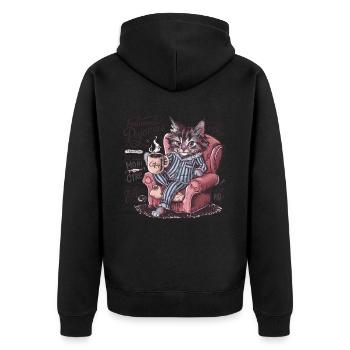 Lustige Katze im Pyjama und Kaffeetasse Katzen - Unisex Premium Bio Zip Hoodie - Schwarz - Hinten - Nico (187cm)