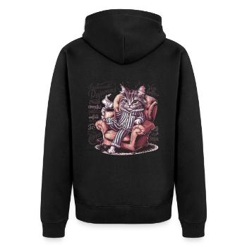 Lustige Katze im Pyjama und Kaffeetasse Katzen - Unisex Premium Bio Zip Hoodie - Schwarz - Hinten - Nico (187cm)
