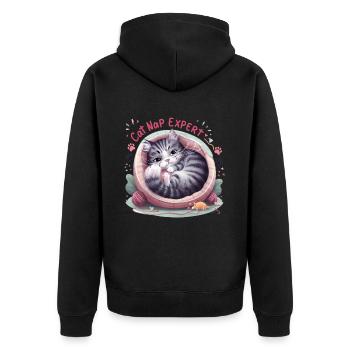 Cat Nap Expert - funny cat outfit! - Unisex Premium Organic Zip Hoodie - black - Back - Nico (187cm)