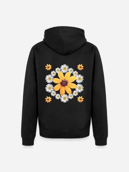 Daisies Orange Blossom Daisies Floral Pattern - Unisex Premium Organic Zip Hoodie - black