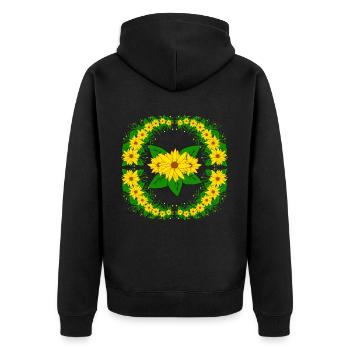 gelbe Sonnenblumen Blumenranke Blüte Blumenmuster - Unisex Premium Bio Zip Hoodie - Schwarz - Hinten - Nico (187cm)