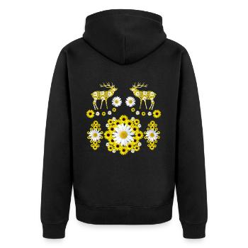 wild deer made of sunflowers and daisies - Unisex Premium Organic Zip Hoodie - black - Back - Nico (187cm)