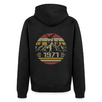 Jahrgang 1971 Original Retro 1971 Geburtstagsgeschenk - Unisex Premium Bio Zip Hoodie - Schwarz - Hinten - Nico (187cm)