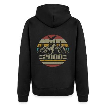 Geboren im Jahr 2000 Original Retro 2000 Geburtstagsgeschenk - Unisex Premium Bio Zip Hoodie - Schwarz - Hinten - Nico (187cm)