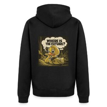 Canard en plastique jaune réfléchi - Veste à capuche bio Premium Unisexe - noir - Dos - Nico (187cm)