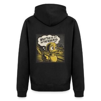 Déclaration réfléchie de canard de canard en plastique jaune - Veste à capuche bio Premium Unisexe - noir - Dos - Nico (187cm)