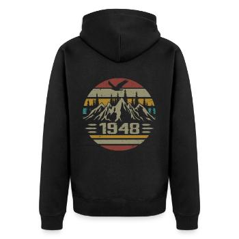 Geboren 1948 Original Retro 1948 Geburtstagsgeschenk - Unisex Premium Bio Zip Hoodie - Schwarz - Hinten - Nico (187cm)