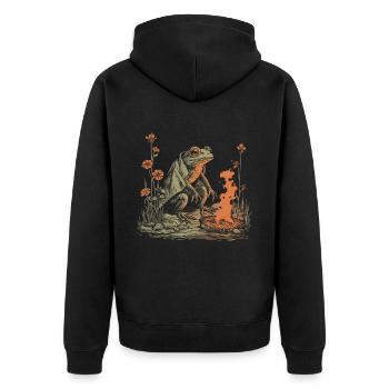Cottagecore Frog Near Campfire Camping Design - Unisex Premium Organic Zip Hoodie - black - Back - Nico (187cm)