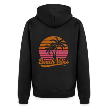 Beach Vibes Retro Sonne Urlaub Palmen Sommer - Unisex Premium Bio Zip Hoodie - Schwarz - Hinten - Nico (187cm)