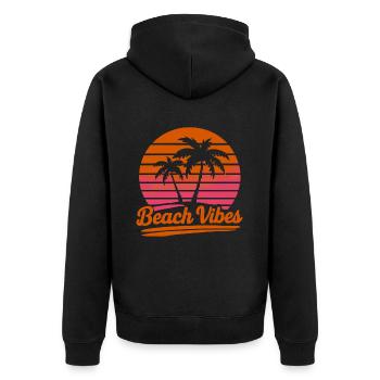 Beach Vibes Retro Sonne Urlaub Palmen Sommer - Unisex Premium Bio Zip Hoodie - Schwarz - Hinten - Nico (187cm)