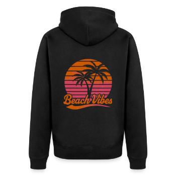 Beach Vibes Retro Sonne Urlaub Palmen Sommer - Unisex Premium Bio Zip Hoodie - Schwarz - Hinten - Nico (187cm)