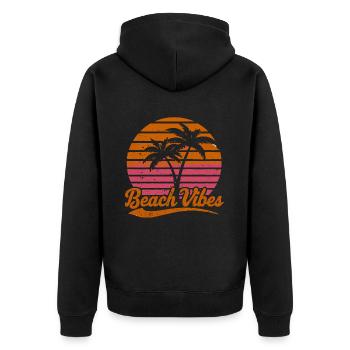 Beach Vibes Retro Sonne Urlaub Palmen Sommer - Unisex Premium Bio Zip Hoodie - Schwarz - Hinten - Nico (187cm)