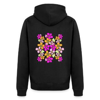 Fleur vigne papillons motif floral fleur colorée - Veste à capuche bio Premium Unisexe - noir - Dos - Nico (187cm)